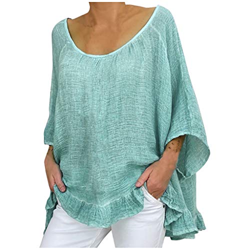 Femme Chemisiers Couleur Solide Chemises D'été T-Shirt Coton De Lin Haut Imprimé Loose Tunique Ample Mode décontractée Décontractée Vêtements Femmes Trois-Quarts Manches T-Shirt Décontracté Col