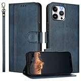 JanCalm for iPhone 12 Pro Max Case Wallet,Card Holder Cash Slots,Wrist Strap,Kickstand,Minimalist Designed Flip Cover,Premium PU Leather Protective (Blue)