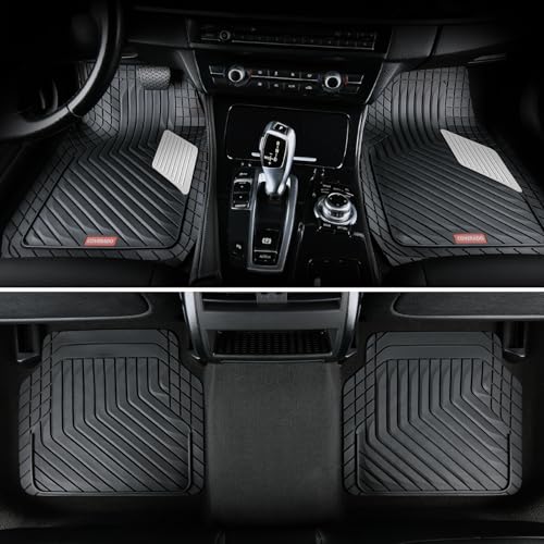 Image of Coverado Car Floor Mats Full Set - Heavy-Duty PVC Floor Mats with Silver Metallic Heel Pad, All-Weather Protection for Front & Rear, Non-Slip Backing, Easy-Clean Interior Liners