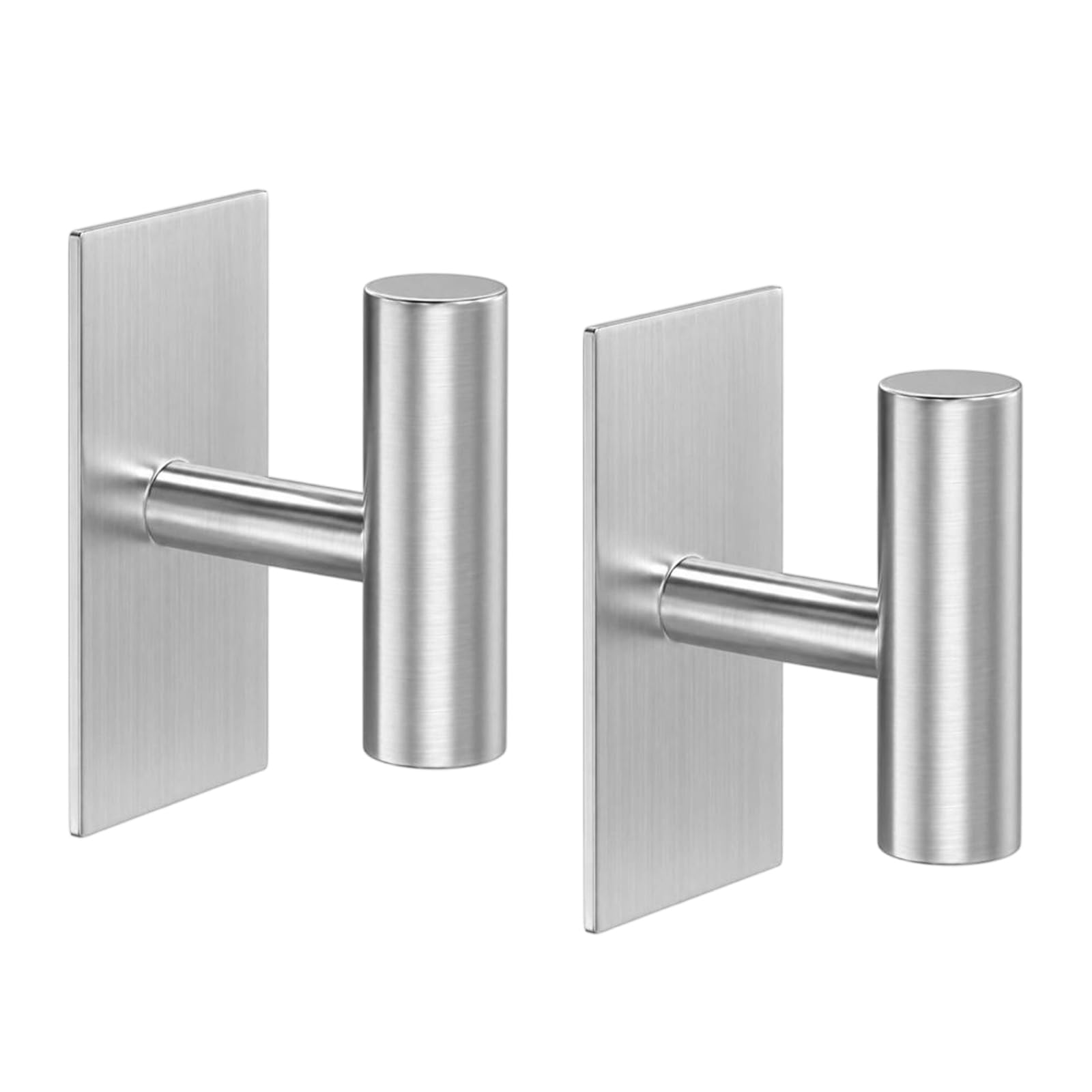 YcsRnn Self Adhesive Hooks, Stick on Hooks Heavy Duty, Wall Hooks Stick on for Bathroom Organisation, Sticky Hooks with Square Base in Brushed Silver Finish, Pack of Two