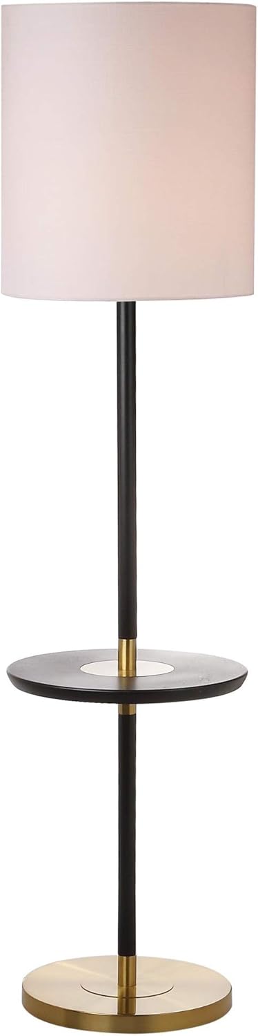 Brown and Brass Mid-Century Modern Floor Lamp with Table