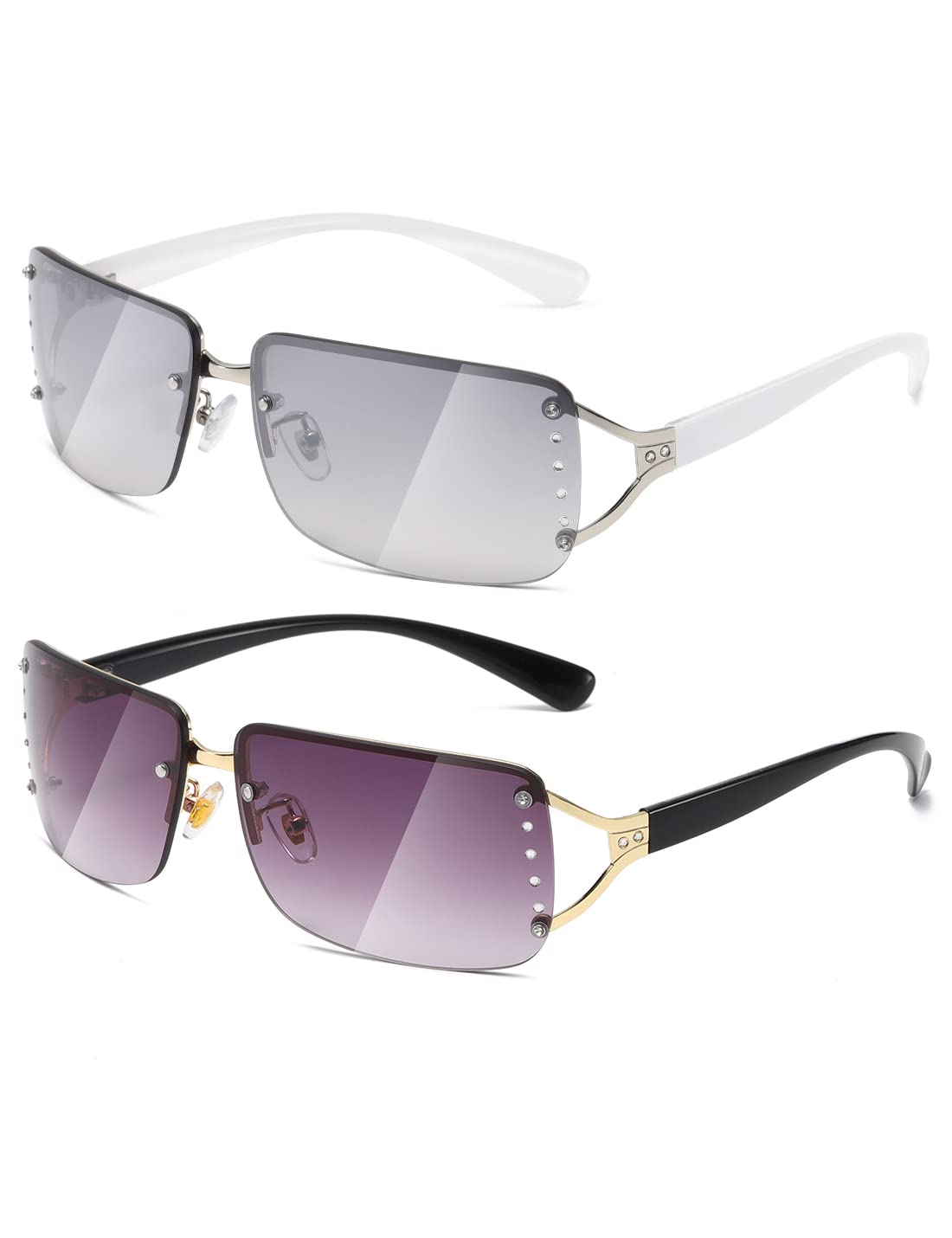 MASDUNStylish Rimless Frameless Rectangle Sunglasses for Womens Surrounded designer trendy men