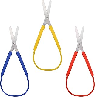 3Pcs Loop Scissors, Windspeed Spring Scissors Mini Training Loop Scissors Loop Scissors Colorful Grip Scissors Loop Handle with Easy-Open Squeeze Handles for Special Needs and Elderly