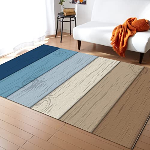 Farmhouse Area Rug For Bedroom Living Room- Blue Brown Gradient Retro Wood Grain Contemporary Floor Carpet Comfy Runner Rug Nursery Playmats Home Decor Mat, #TOP25