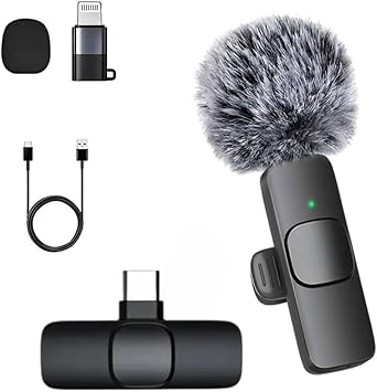 K8 Furry Wireless Microphone with Furr, Bluetooth Collar Microphone for Type-C Android, Noise Canceling Mic for Vlogging, Clip-On for YouTube, Singing, Video Recording, Podcasting