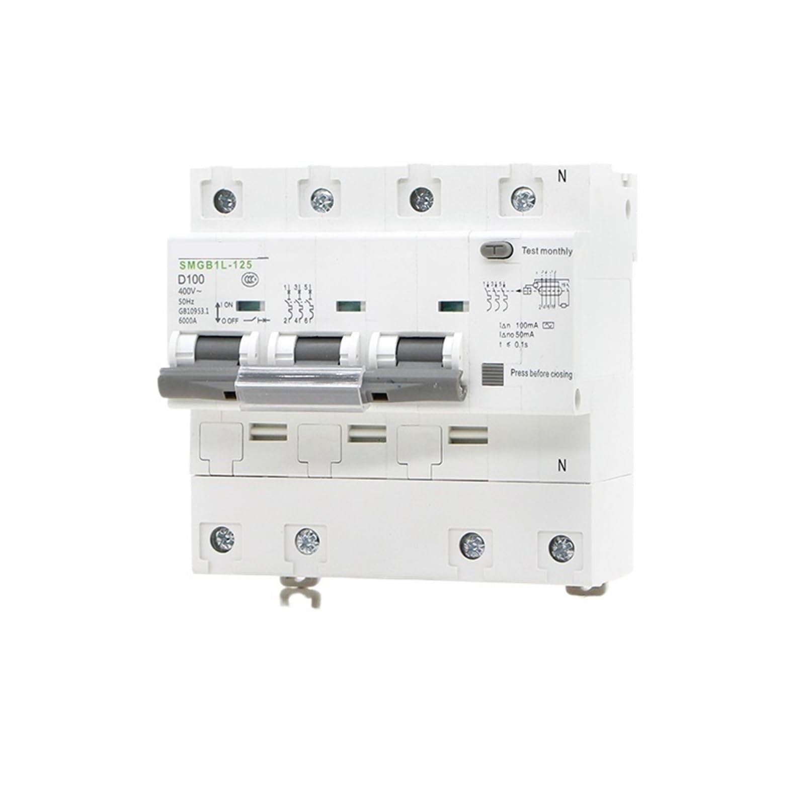 RCBO 3P+N SMGB1L-125 protection contre les fuites RCD AC230V 125A pour tableau électrique