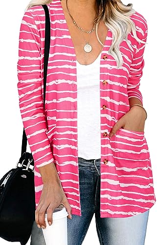Image of ULTRANICE Women's Cardigan Sweaters Lightweight Long Sleeve Open Front Knitted Button Down Cardigans Tops with Pockets