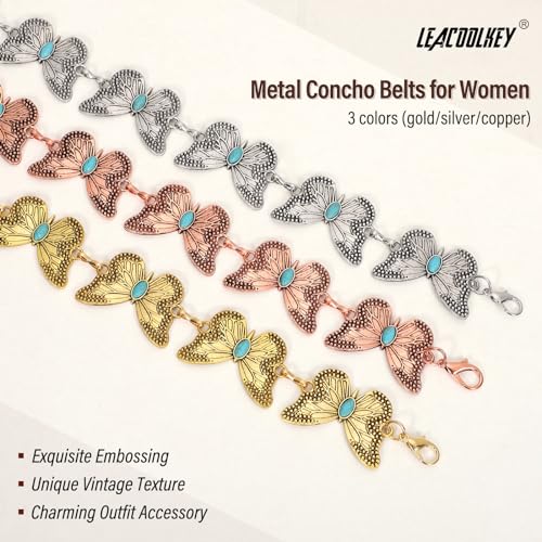 Image of LEACOOLKEY Western Metal Concho Belt for Women Cowgirl Boho Waist Chain Belt for Dresses Jeans Pants