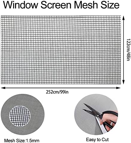 ACBAGI Window Screen Mesh Insect Mesh Screen Fly Mesh Roll Fly Mosquito Net Window Net Fly Screens Fiberglass Screen Mesh for Windows and Door (122X252CM, Grey)