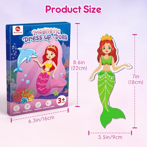 Mocoosy Magnetic Dress Up Dolls for Girls, Princess Mermaid Fairy Ballerina Magnet Dolls Dress Up Kits, Travel Game Car Road Trip Airplane Activity Toys Birthday Gifts for Toddler Girls Ages 3 4 5 6 7