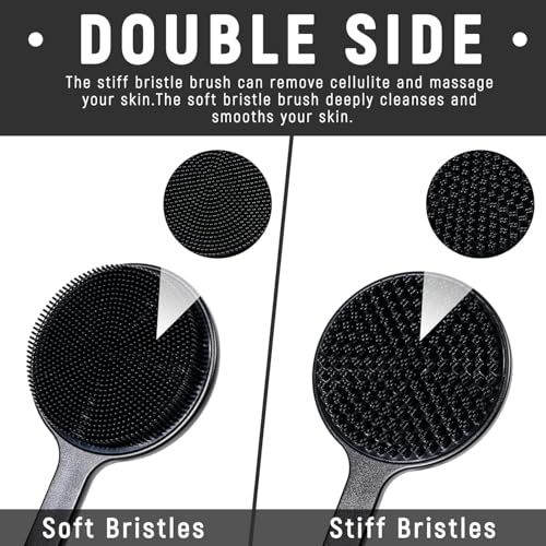 Image of VWMYQ Silicone Back Scrubber for Shower - 17 inch Long Handle Body Brush, Double-Sided for Exfoliating & Massage, Rich Foaming Shower Brush for Men & Women