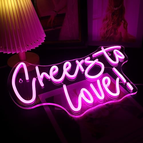 Led Cheers To Love Neon Sign USB Powered with Dimmer Switch Neon Lights for Room Home Bar Art Wall Decor Party Window Living Room Decor Wedding Engagement Wall Hanging Decoration (Pink) - Image 2