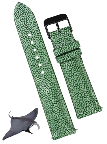 vinacreations 20mm Green Stingray Leather Watch Band Men Luxury Replacement Strap Extra Soft Handmade Wristband Stainless Steel Buckle, Father's Day Gift for Dad Son Husband DH-68B-20MM
