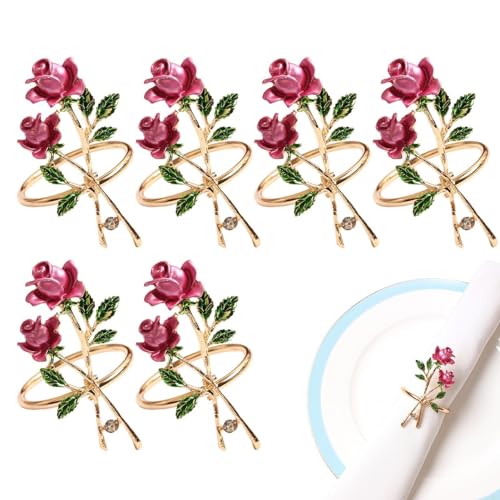 Anillos de toalla florales, soporte de anillo de toalla de aleación de 6 piezas, regalo de floral, decoración de cocina elegante, decoración romántica para el hogar para mesa, fiesta, banquete