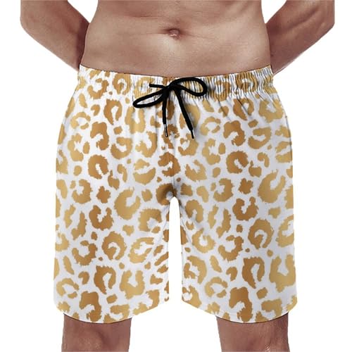 TZTTZT Gold Leopard Fashion Print Mens Swim Trunks, Quick Dry Mens Swim Board Shorts Swimwear Beach Bathing Suits