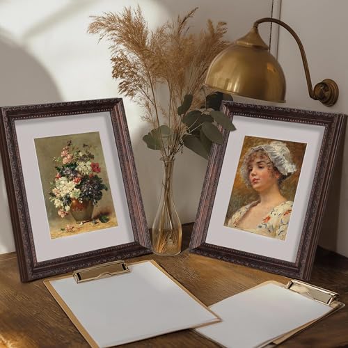 Image of eletecpro 8x10 Vintage Picture Frame, Glass Cover, Brown, 2-Pack | Display Photo 5x7 with Mat or 8x10 without, Horizontal or Vertical, Tabletop or Wall Decor