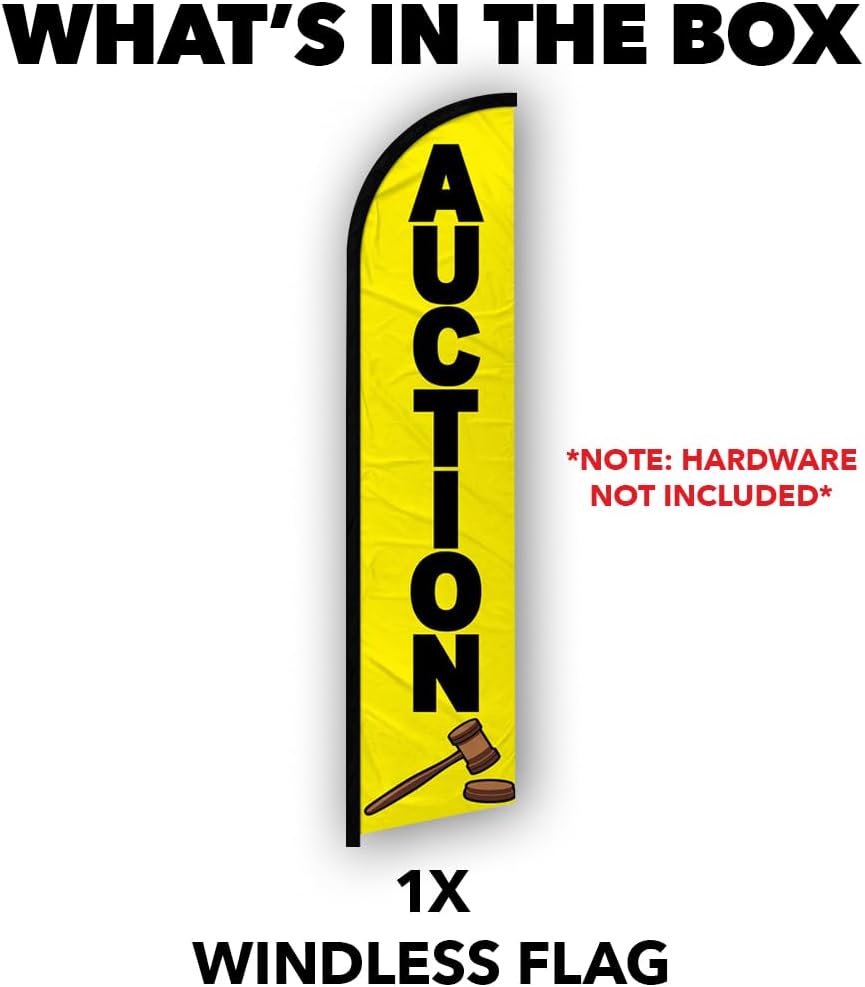 Auction Windless Full Sleeve Banner Swooper Flag - Perfect for Businesses, Stores, Shops, etc