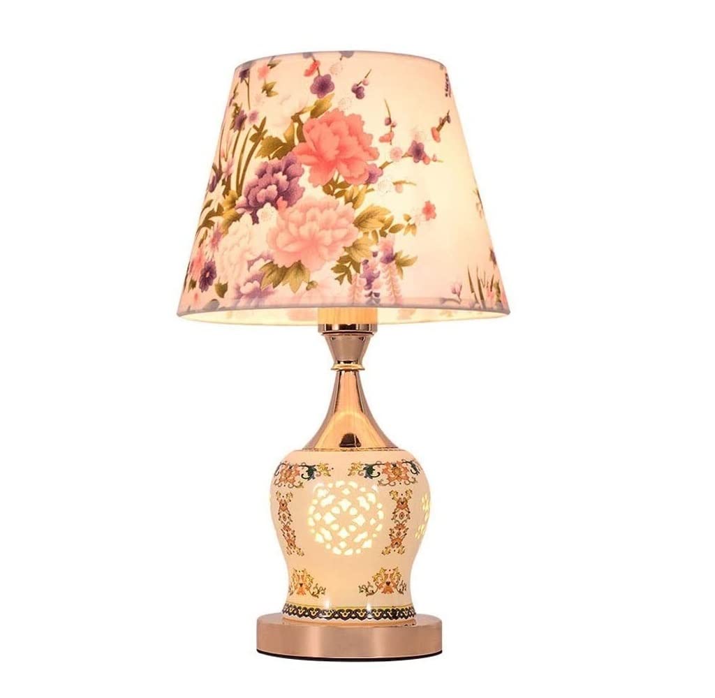 Lampa Biurkowa Nocna Lampa Stołowa Drukowanie Tkanin Abażur Lampka Do Sypialni Kreatywna Ceramiczna Szafka Nocna Lampa Biurkowa Do Sypialni Salon Lampy Stołowe Do Domu(Remote control switch)