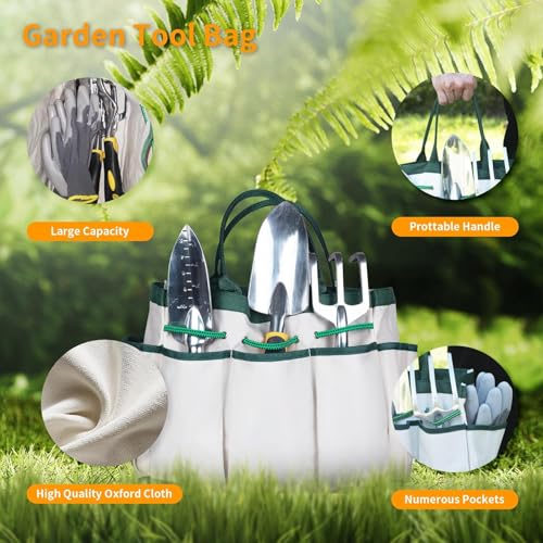 Set de herramientas de jardinería, 8 piezas, acero y goma miniatura 5