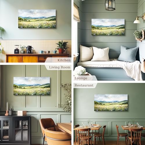 crmotu Large Landscape Wall Art, Nature Wall Decor, Scenery Wall Art, Countryside Outdoor Scenic Art Prints, Meadow Wildflower Canvas Paintings for Living Room Bathroom Kitchen Decoration 20x40inch