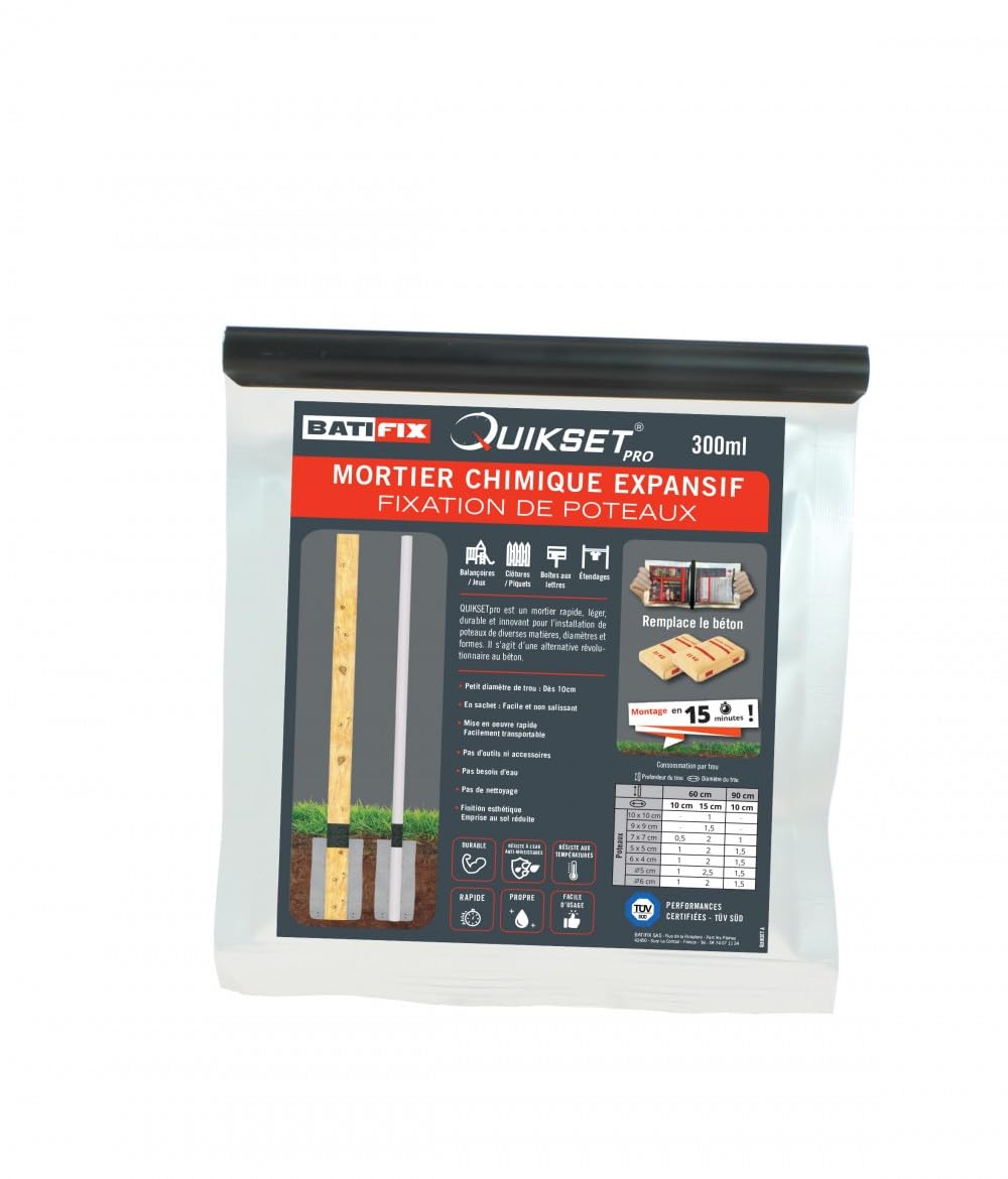 Mortier chimique expansif Quikset 300 ml idéal pour scellement et ancrage de clôtures
