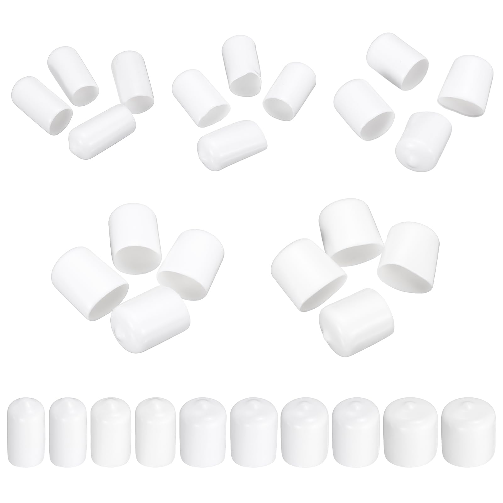 MECCANIXITY 50pcs Round End Protective Caps Rubber Cover 3/8" 1/2" 5/8" 3/4" 7/8" White Screw Protector for Screw Bolt, Plumbing Pipe