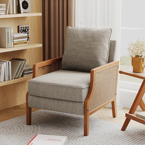 Sillón moderno con brazos de ratán Taupe