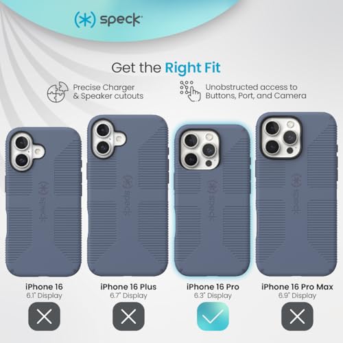 Image of Speck CandyShell Grip Case - iPhone 16 Pro Slim MagSafe - Mystery Blue /Faded Denim