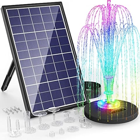 POPOSOAP Solar Fountain Pump with Battery Backup 4400mAh, 10W Solar Bird Bath Fountain with LED Lights, DIY Water Feature Solar Fountain for Bird Bath, Pond, Fish Tank, Garden (Work Weaker in Winter) Cover