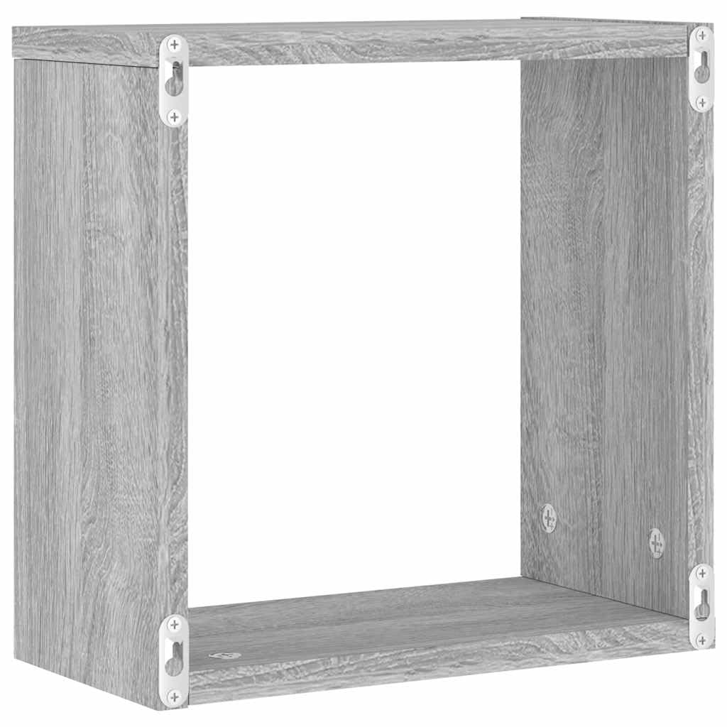Set di 2 scaffali a cubo Sonoma grigio 30 x 15 x 30 cm, mensole da parete in legno sospese per soggiorno, camera da letto, ufficio, salvaspazio