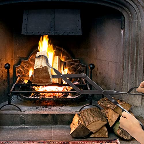 26" Fireplace Tongs, Uten Fire Pit Accessories For Outside, Firewood Tongs, Heavy Duty Wrought Iron Fire Pit Firetongs, Log Tweezers For Stove Camping Fire Pit Tools Indoor/Outdoor #TOP7