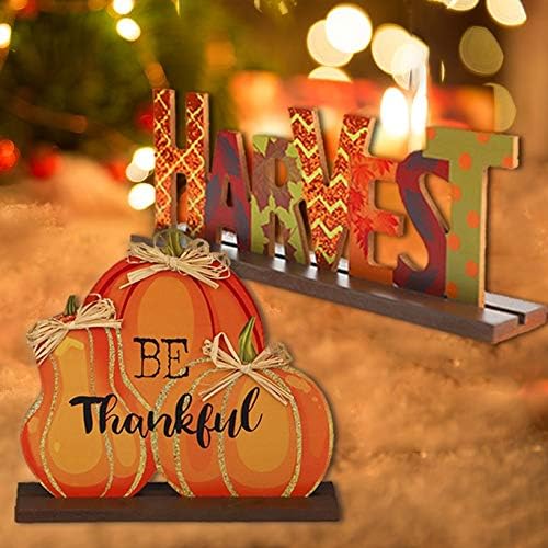 Miniatura 6 de MorTime Paquete de 4 carteles de mesa con temática de Acción de Gracias, decoración de mesa de calabaza de madera, decoración de mesa de calabazas