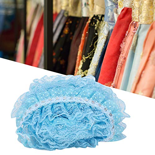 5 Yards Multi-Color 45Mm Lace Ribbon Printing Dots Pleated Trim Mesh Lace Ribbon Diy Lace Sewing Sequins Embroidered(Blue) #TOP5