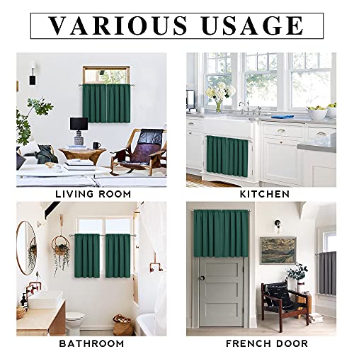RYB HOME Blackout Curtains for Bathroom - Solid Light Block Blinds Privacy Light Block Drapes for Kitchen Cabinet Kids Nursery Bedroom Laundry Cafe Window Decor, W 42 x L 36, Hunter Green, 1 Pair