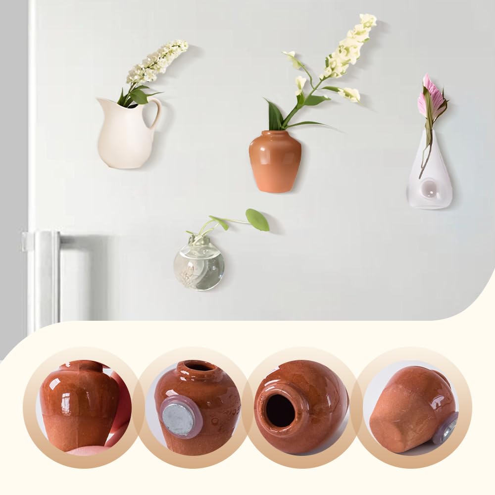 Mini wazon na lodówkę, 2025, nowy mini wazon ceramiczny, magnesy na lodówkę, wazony na pąki, ceramiczny, 3D, zabawne, akcesoria do lodówki, dekoracja kuchni, biura, 8 szt