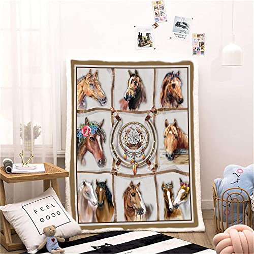 Horse Blanket Horse Gifts For Girls Women Horse Decor Bedding, Christmas Birthday Horse Gifts,Gifts For Daughter Friend Horse Lovers,Horse Dream Catcher Flower Print Cute Farm Animal Throw Blanket #TOP2