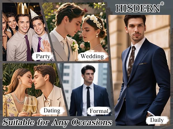 Image of HISDERN Men Floral Ties Woven Classic 3.4 inch Necktie Set Formal Tie Pocket Square for Wedding with Handkerchief Gift Box