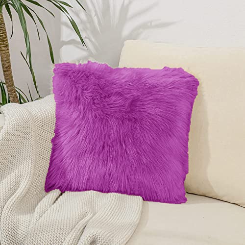 Image of Fur Cushion Pillow Cover for Set of 2 Pillow - 13x13 Inches (Mauve)