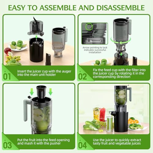 Image of Cold Press Juicer,5.4 inch Wide Feed Chute Juicer Machines,High Juice Yield,Slow Masticating Juicer for Whole Vegetables & Fruits Fruits,Black