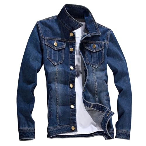 Men's Button Pocket Denim Jacket Slim Fit Field Cowboy Coat Washed Classic Trucker Jean Jackets (Blue,Medium)