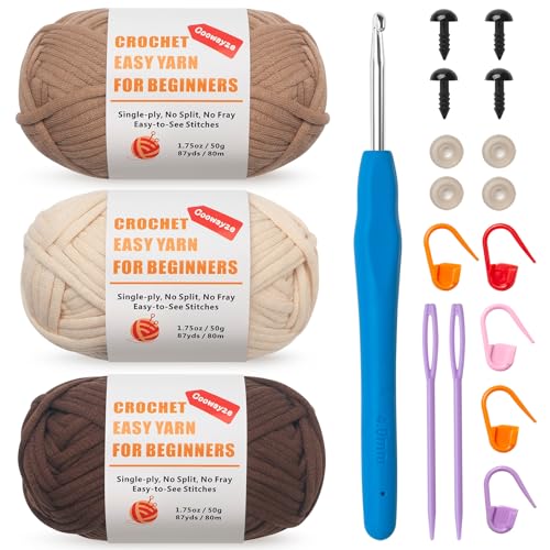 Crochet Yarn for Beginners Cotton Yarn for Crocheting 3 Pack1.8 oz Amigurumi Yarns with Easy-to-See Stitches and No Split Worsted Medium # 4 Yarn Cotton-Nylon Blend Thick & Soft