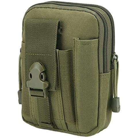 Tactical Molle Pouch Double Molle Straps 7" x 5" x 1.8" Two Zipper Compartments Plus Phone Storage 52175 (Green) Cover