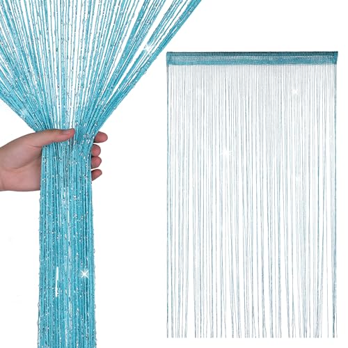 WedDecor Turquoise Glitter Fringe Panel String Curtain 200x90cm