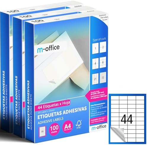 M-office Klebeetiketten zum Beschriften – Selbstklebende Etiketten zum Bedrucken, spülmaschinenfest, ideal für Haushalt und Gewerbe (44 Etiketten pro Blatt, 300 Blatt)