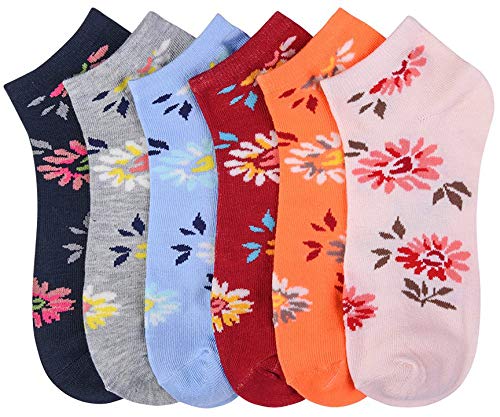 Image of ToBeInStyle Pack of 6 Printed & Solid Low Cut Ankle Socks - Kid's & Adults