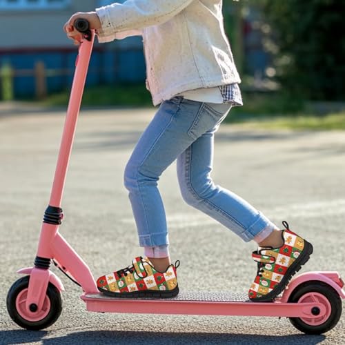 Christmas Square Pattern Kids Shoes Running Shoes Girls Boys Primary School Students Sports Shoes Spring and Autumn Casual Shoes（Black Sole）4