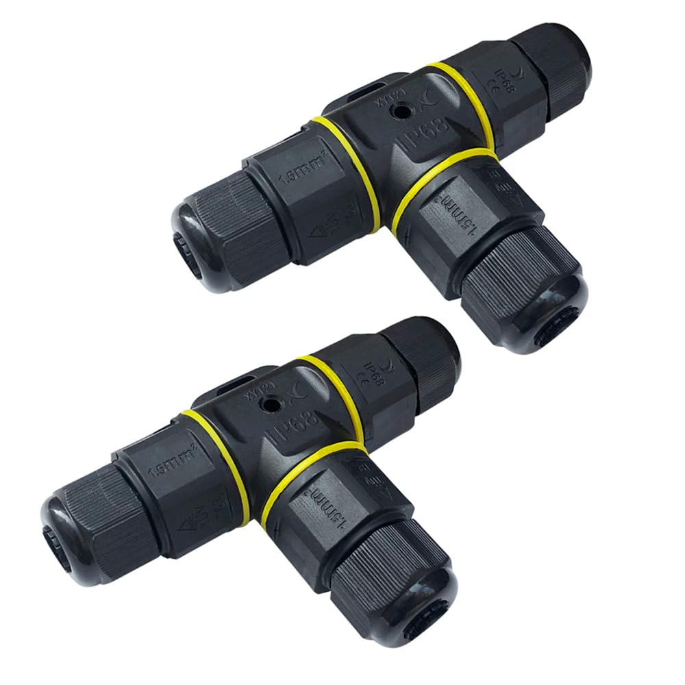 QitinDasen 2 Pièces T-Forme 3 Voies Extérieur Étanche Câble Connecteurs, Connecteur de Câble Extérieur Imperméable IP68, pour Di