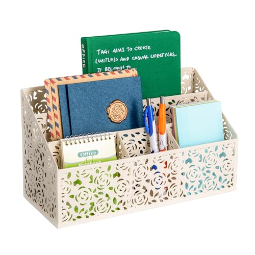 DINGTAI Mail Organizer Countertop, Modern Mail Holder Countertop, Desk Organizers and Accessories, Boho Desk Accessories, Bill Mail Papers Letters Organizer, Mail Sorters, Pencil holders(Off White)
