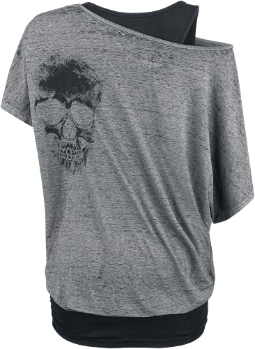 Rock Rebel by EMP Mujer Camiseta Suelta Gris con Aspecto de Doble Capa M