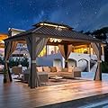 EROMMY 12'x14' Hardtop Gazebo, Galvanized Steel Outdoor Aluminum Canopy with Netting and Shaded Curtains, Double Roof Pergolas, Permanent Metal Pavilion for Patio, Backyard, Deck and Lawns